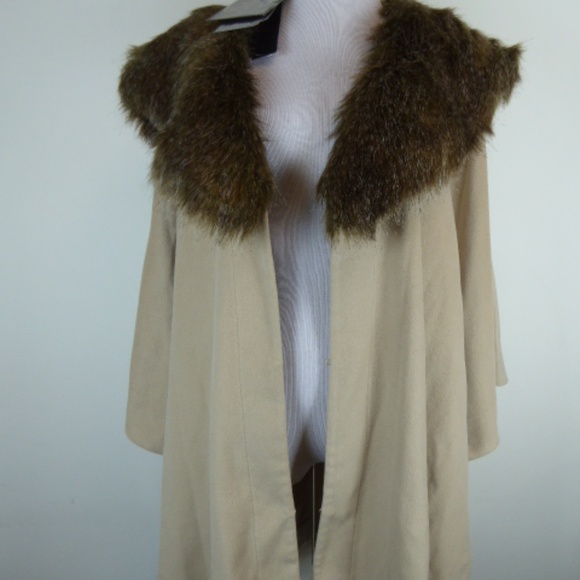ADRIANNE LANDAU CAPE coat FAUX FUR camel tan brown XL 1X NWT - Picture 4 of 8